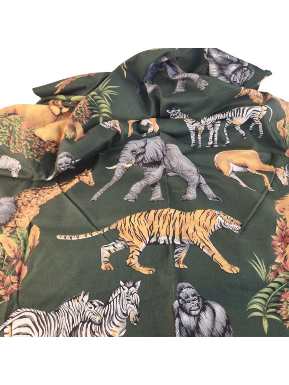 Vintage Safari Fabric 4 Yards Hunter Green African Wildlife Cotton Quilting Lion